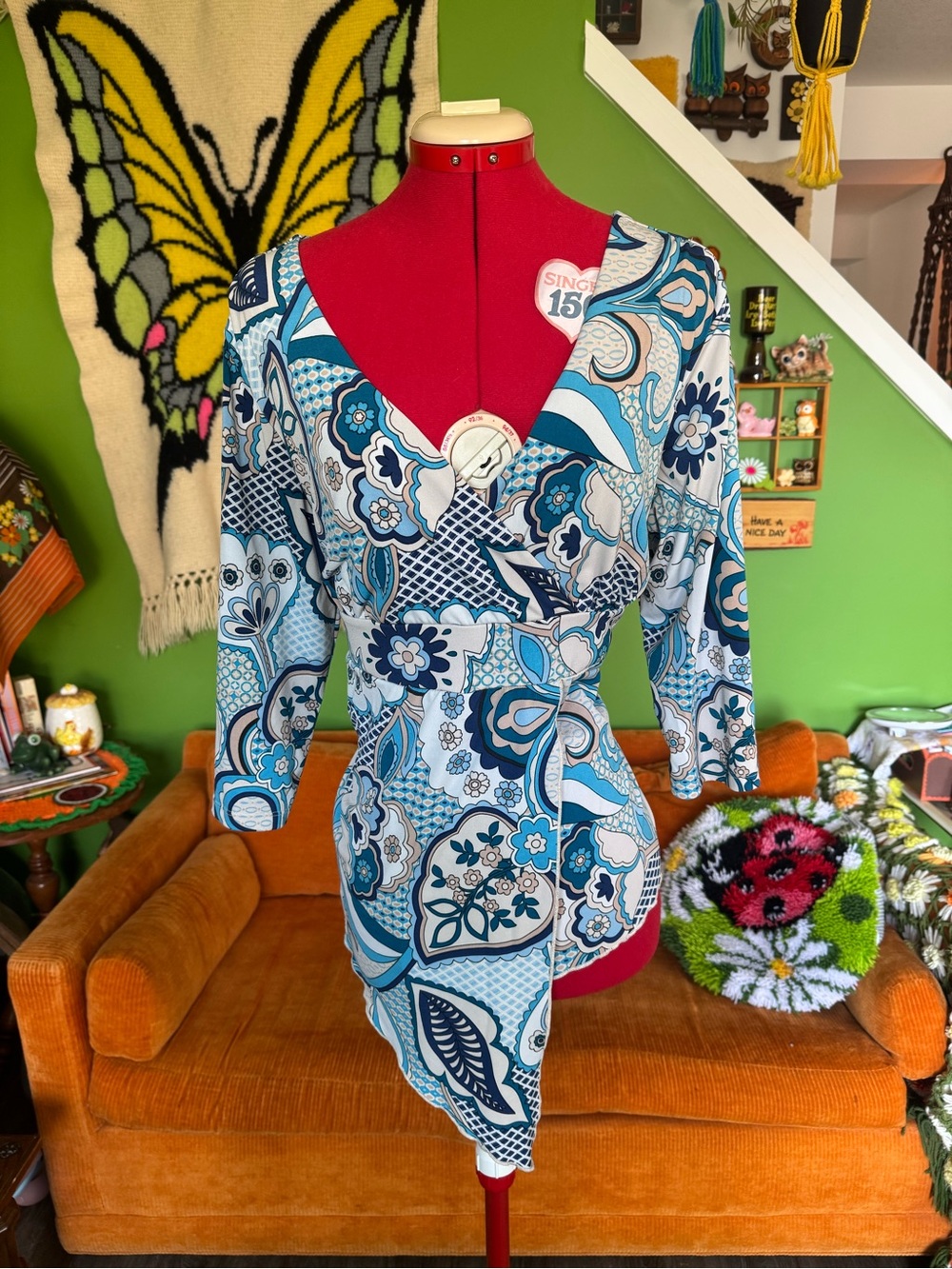 Vintage Y2K plus size Blue Floral faux Wrap Top